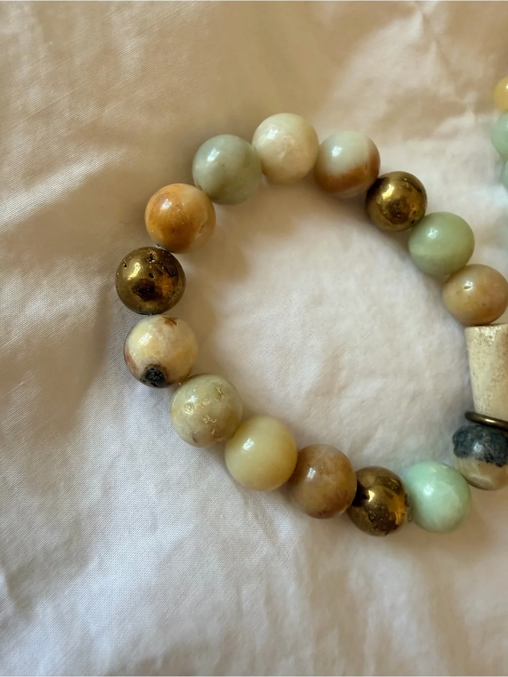 Jasper, quartz, died agathe and pyrite stretch bracelet Set of 2, OOAK